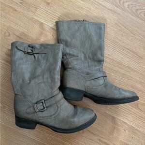 Stone colored mid calf boots